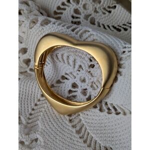 Vintage Gold Tone Heart Bangle Bracelet Statement Fashion Jewelry